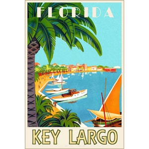 Key Largo Florida Océano Atlántico Gulf Stream Gold Coast Travel Poster Broders Repro Monroe County Art Print 313