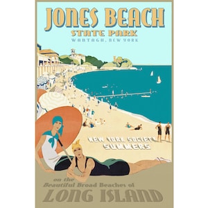 Jones Beach Long Island Wantagh Nueva York South Shore Retro Art Deco Travel Cartel Atlántico Océano Alta Sociedad Impresión 341