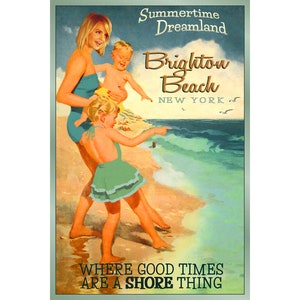 Brighton Beach Brooklyn New York Poster New Retro Familie Strand Empire State Travel Art Print 398