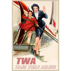 TWA Trans World Airlines New Retro Mid-Century Style Travel Poster Judy Garland Liza Minnelli Art Print 354
