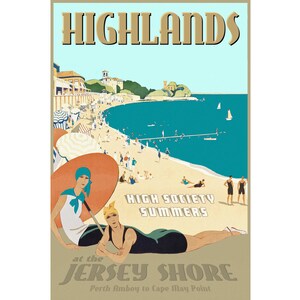 Highlands New Jersey Shore Retro Art Deco Reise Poster Atlantik Strand High Society Print 341