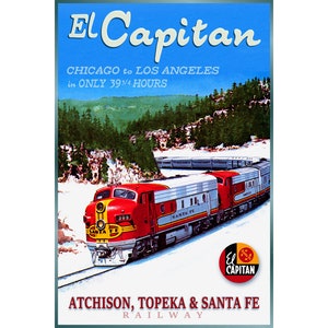 Santa Fe Railway Lines EL CAPITAN Locomotive New Retro Poster LA to Chicago Railroad Train Art Print 031