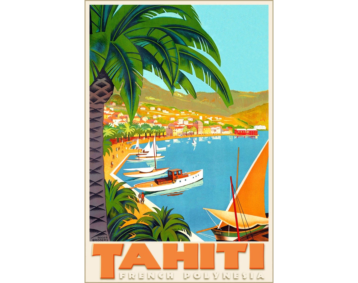Tahiti French Polynesia Windward - Roger Islands Print Travel Society Group Repro Etsy Poster Art 313 Broders