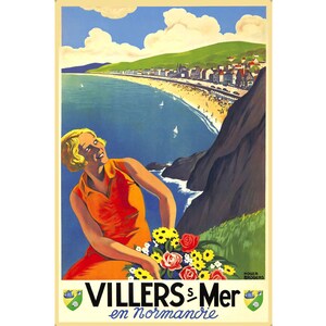 Villers Sur Mer en Normandie France Coast Beach Escena Cartel Arte Impresión 297