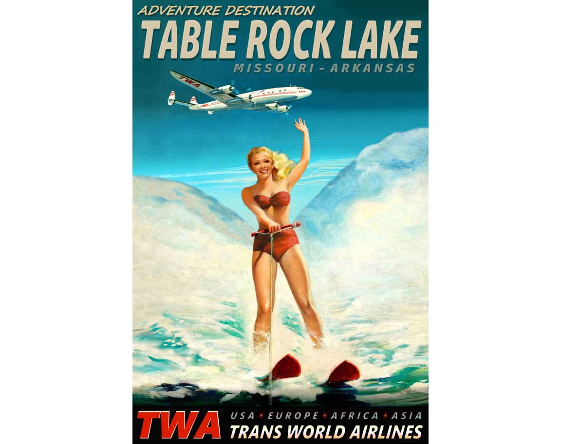 Table Rock Lake TWA Trans World Airlines Poster New Retro Waterski Lauren Pin Up Travel Art Print 127