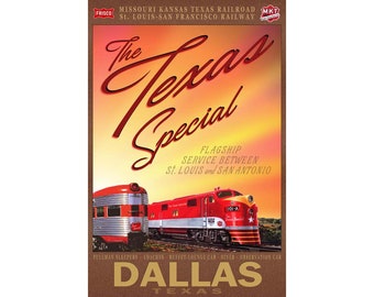 Dallas Texas Special Retro Train Poster MKT Katy Railroad Frisco Lines Art Print 362