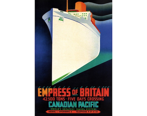 Vintage Art Deco Ocean Liner Poster Empress of Britain Cruise Ship 1930s Retro