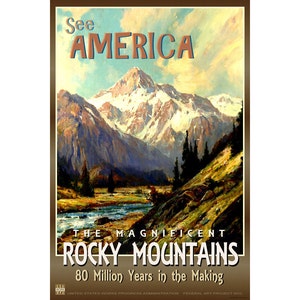 ROCKY MOUNTAINS Original New Retro Tourism Travel Poster Colorado Montana Wyoming Idaho New Mexico Print 130