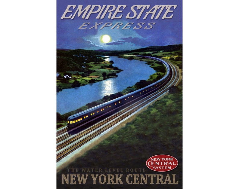 Empire State Express New York Central Railroad Retro Train Poster Water ...