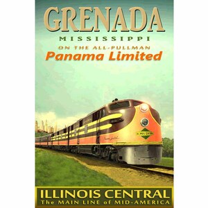 GRENADA Mississippi Illinois Central Railroad PANAMA Cartel Limitado Original Tren Retro Arte Impresión 115