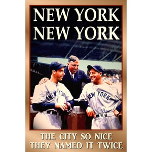 NEW YORK City New York Original Retro Baseball Art Poster -available in 3 sizes- Lou Gehrig Joe DiMaggio Mayor Fiorello LaGuardia Print 146