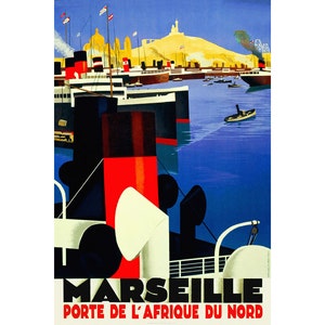 Art Deco Tourism Travel MARSEILLE FRANCE -Nuevo póster Retro Art Deco Print -disponible en 4 tamaños - Ocean Liners Steam Ship Cruise Harbor 190