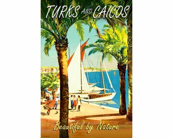 Turks and Caicos Cockburn Town West Indies Atlantic Travel Poster Champseix Repro Art Print 387