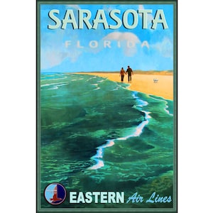 Sarasota Florida Eastern Air Lines Cartel Atlántico Océano Caribe Mar Caribe Costa del Golfo de México Impresión de Arte 287