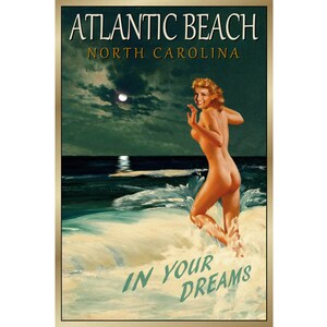 Atlantic Beach Carolina del Norte Marilyn Monroe Cartel de viaje nuevo original retro baño belleza Pin Hasta Ocean Art Print 172