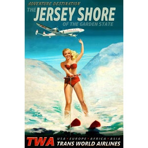 El Jersey Shore TWA Trans World Airlines Cartel nuevo Retro Waterski Lauren Pin Up Garden State Travel Art Print 127