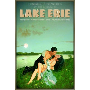 Lake Erie New York Pennsylvania Ohio Moonlight Memories Travel Pin Up Poster Michigan Ontario Canada Art Print 363