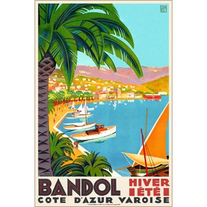 Bandol Cote D&#39;Azur France Travel Poster PLM Chemin de Fer Railway Art Roger Broders Repro Print 313