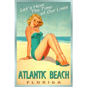 ATLANTIC BEACH Florida Ocean Pin Up Cartel de viaje Time of Our Lives New Retro Atlantic Shore Art Print 205