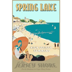 Frühling See New Jersey Shore Retro Art Deco Reise Poster Atlantik Strand High Society Druck 341
