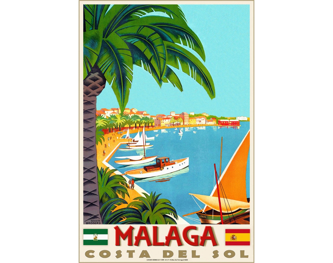 Malaga Costa Del Sol Mediterranean Spain Beach Travel Poster Roger Broders  Repro Art Print 313 - Etsy Norway