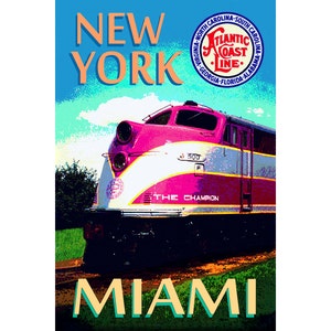 Atlantic Coast Line Railroad The CHAMPION New Original Retro EMC f3 Miami to NYC Train Poster Art Print 035