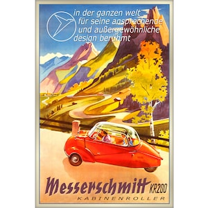 MESSERSCHMITT KR200 Kabinenroller Micro Car Automobile Poster -in 3 taglie -Retro German Alps Classic Travel Art Print 247