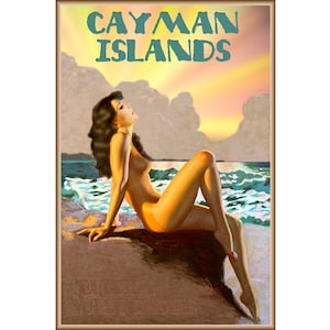 Cayman Islands British West Indies Caribbean Beach Tropical Travel Poster Earl Moran Natalie Wood Pin Up Retro Art Print 355