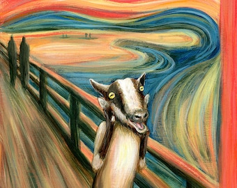 Scream Goat - Edvard Munch The Scream Parody - Alternative Portrait Print of Original Painting - Fine classic Famous Artist Pygmy Goat