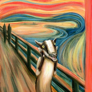 Scream Goat - Edvard Munch The Scream Parody - Alternative Portrait Print of Original Painting - Fine classic Famous Artist Pygmy Goat