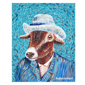 Vincent van Goat #2 - Parody Alternative Vincent Van Gogh with Hat Portrait Print of Painting - Fine classic Famous Art