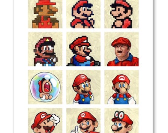 Evolution of Mario - Art Print of Super Mario Painting - Geek Parody Video Game Fan Art - Gift for Gamer Katie Clark Art