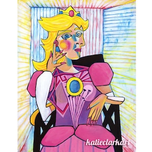 Princess Peachcasso Print of Original Painting - Peach Picasso Portrait of Dora Maar Alternative - Video Game Fan Art - Parody