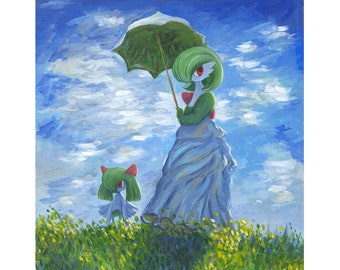 Madame Gardevoir and Her Child Parody Painting Print - Kirlia Ralts Pokemon Fan Art Video Game Art - Gift for Gamer Katie Clark Art