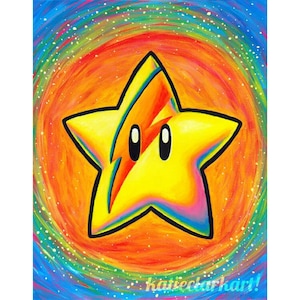 Starman Art Print - Mario Star David Bowie Fan Art - Bright Colorful Rainbow Sparkle - Video Game Art - Home Decor Gift for Gamer