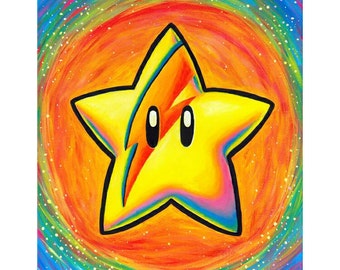 Starman Art Print - Mario Star David Bowie Fan Art - Bright Colorful Rainbow Sparkle - Video Game Art - Home Decor Gift for Gamer