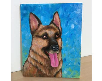 German Shepherd Original Acrylic Painting - Dogmeat Dog Pet Portrait - Wall Home Decor Katie Clark Art