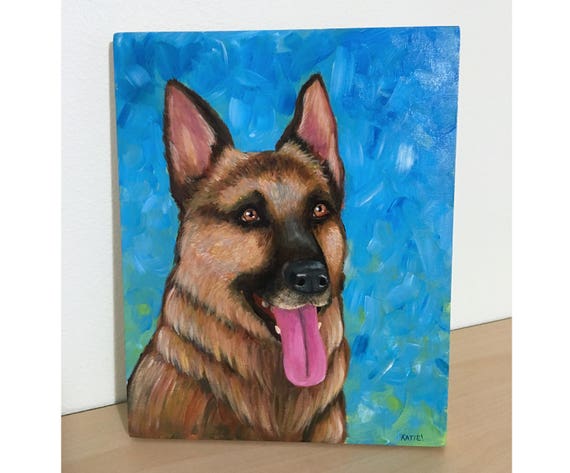 German Shepherd Original Acrylic Painting Dogmeat Dog Pet Portrait Wall Home Decor Katie Clark Art