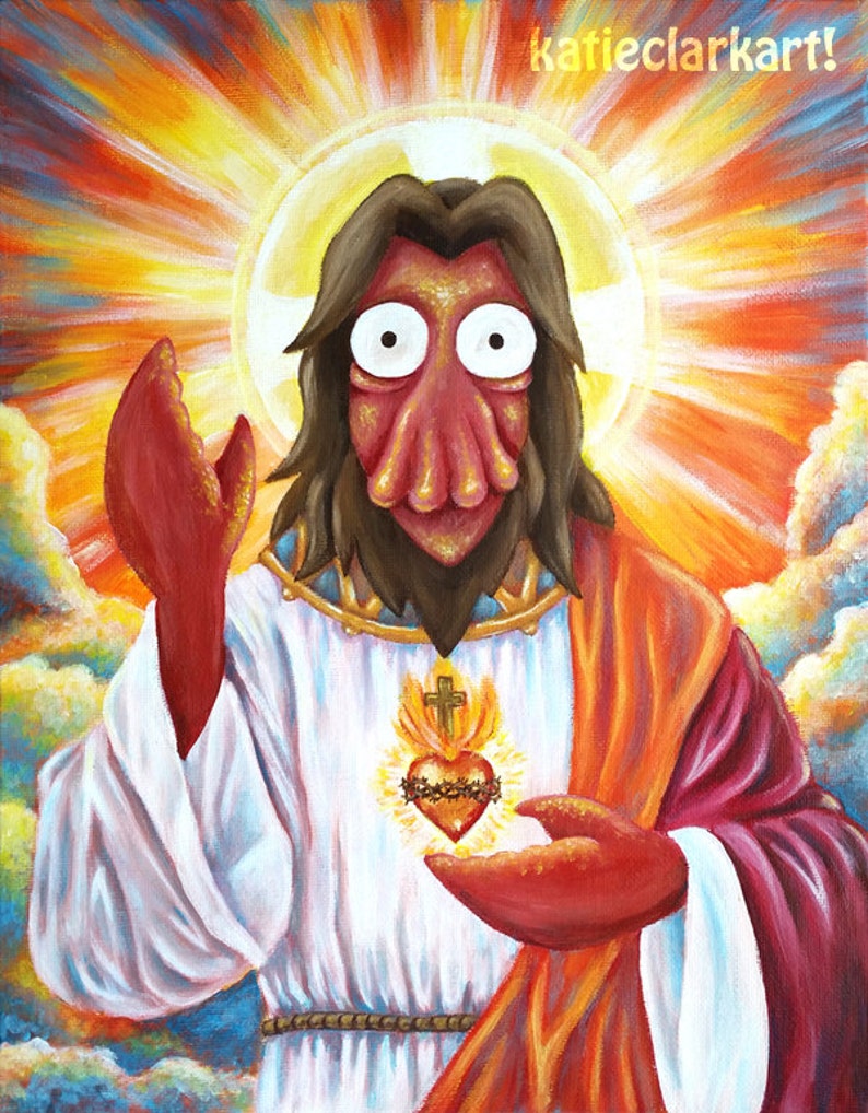 Futurama Zoidberg Jesus portrait Futurama art Art print of original acrylic painting Geeky Fun Pop Culture Christmas Gift image 1