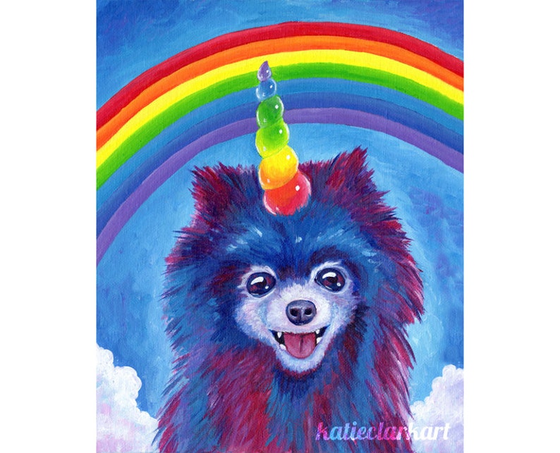 Rainbow Pomicorn Art Print Pomeranian Unicorn Painting Etsy