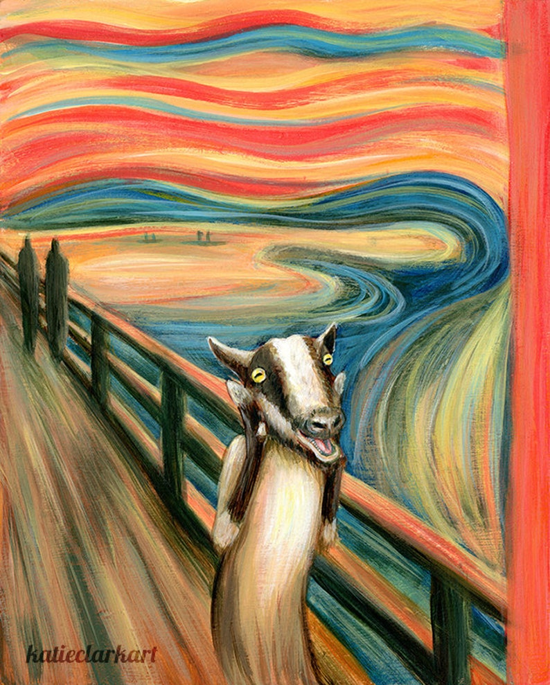 Scream Goat Edvard Munch The Scream Parody Alternative Portrait Print of Original Painting Fine classic Famous Artist Pygmy Goat image 1