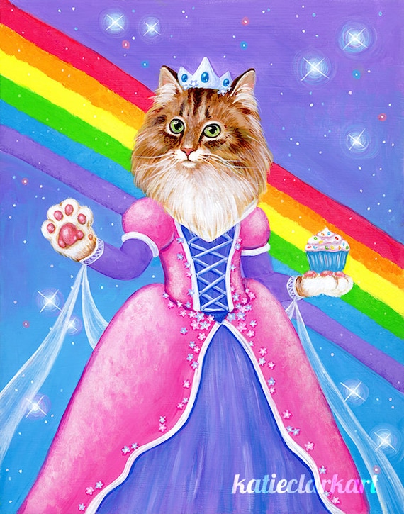 Princess Cake Art Print Rainbow Princess Queen Royal Kitty Cat