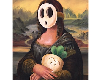 Shy Guy Painting - Mona Lisa Print - Alternative Mona Lisa - Shy Guy Art - Video Game Fan Art - Mona Lisa Parody Art Print