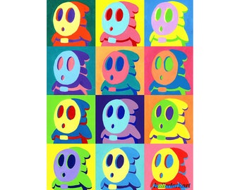 Warhol Shy Guys Print - Shy Guy Painting - Andy Warhol Marilyn Parody - Shy Guy Pop Art - Video Game Fan Art