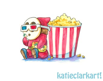 Shyguy at the Movies Print - Shy Guy Painting - Shy Guy 3D Glasses - Cinema Art - Mario Brothers Villain Print- Video Game Art