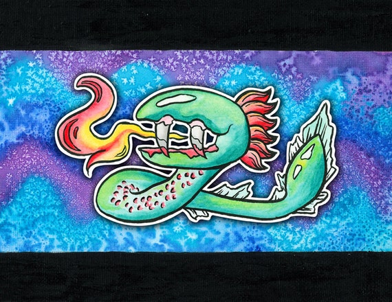 Kraken Battle, Earthbound Art - Art Print of Original Watercolor