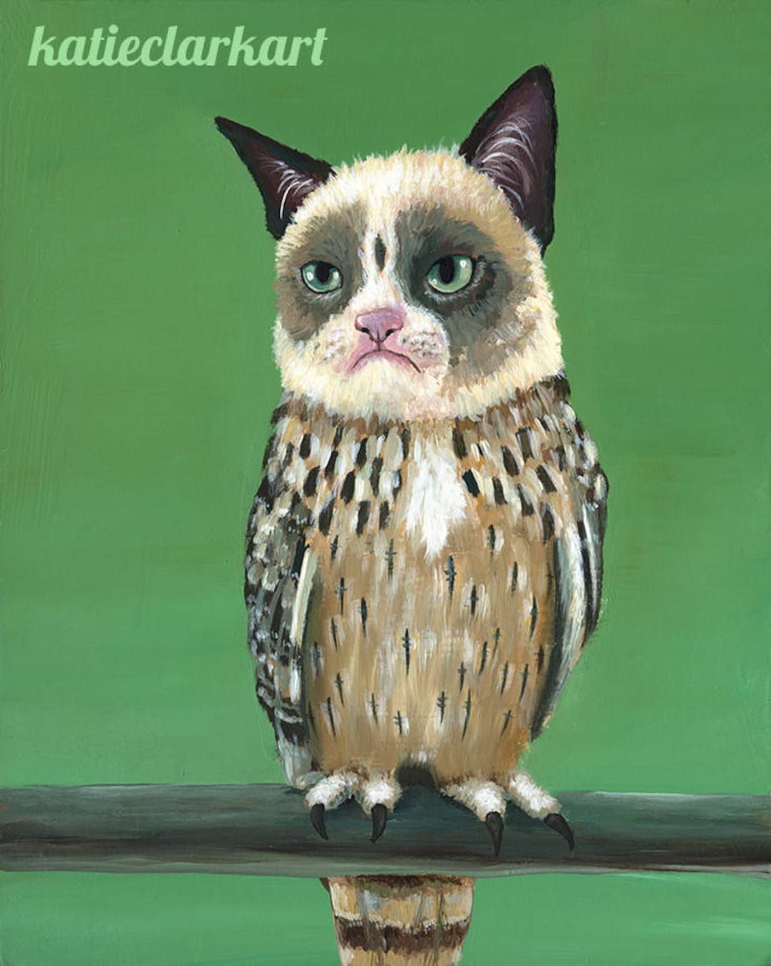 Grumpy Owl Art Print - Angry Cat Owl Creature - Etsy