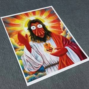 Futurama Zoidberg Jesus portrait Futurama art Art print of original acrylic painting Geeky Fun Pop Culture Christmas Gift image 2