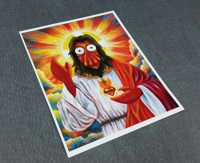 Futurama Zoidberg Jesus portrait Futurama art Art print of original acrylic painting Geeky Fun Pop Culture Christmas Gift image 2