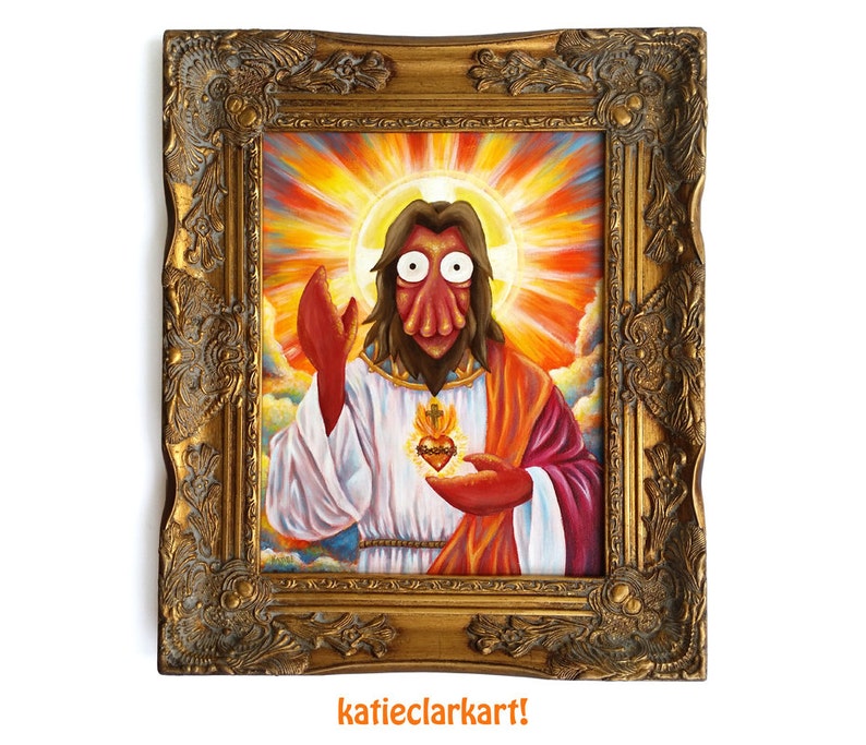 Futurama Zoidberg Jesus portrait Futurama art Art print of original acrylic painting Geeky Fun Pop Culture Christmas Gift image 3